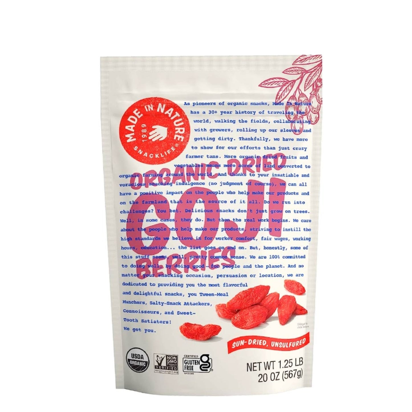 Kỷ tử sấy khô hữu cơ Made in Nature Goji Berries 567g