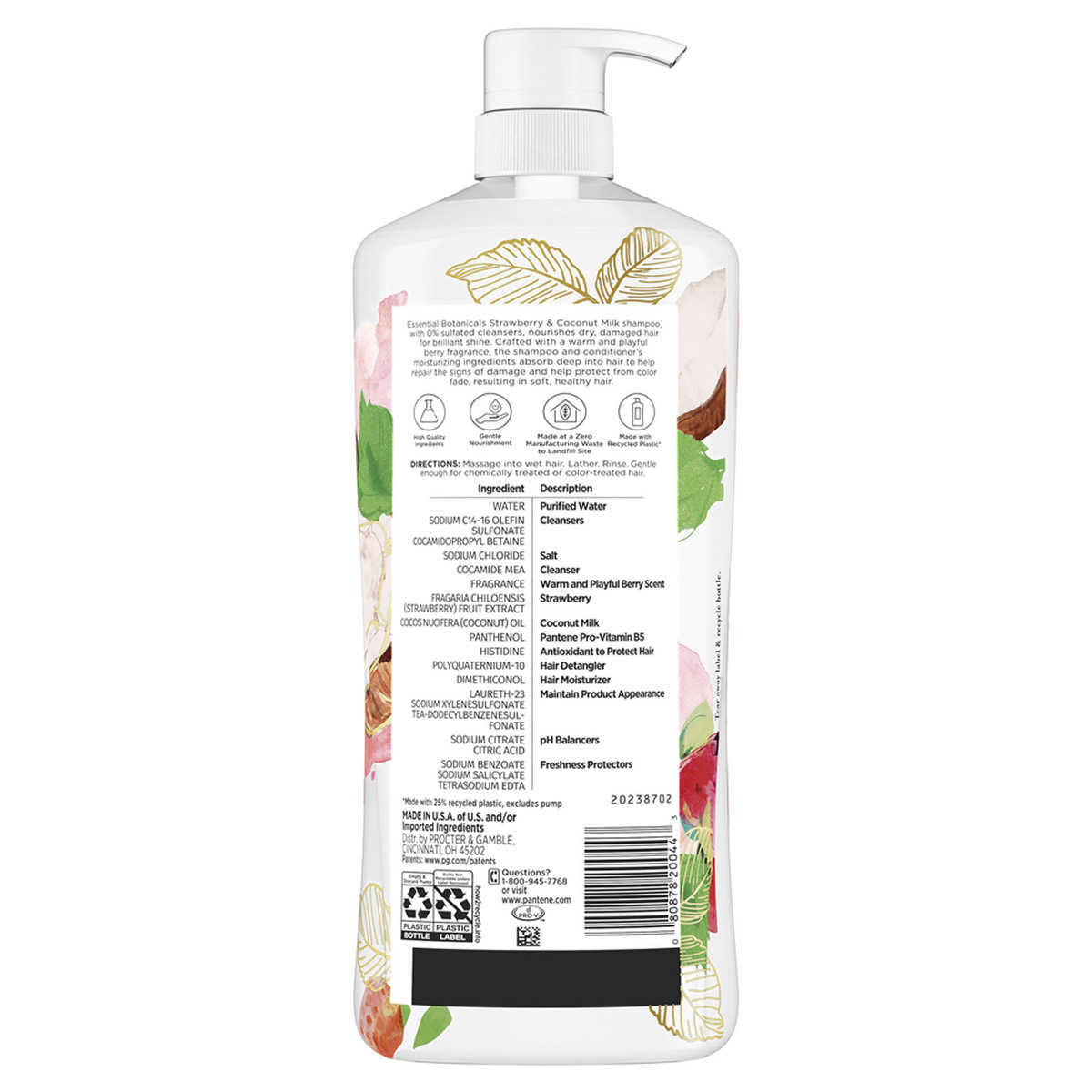 Dầu gội dưỡng ẩm chiết xuất dâu & dừa 1.13L - Pantene Essential Botanicals Strawberry and Coconut Milk Shampoo